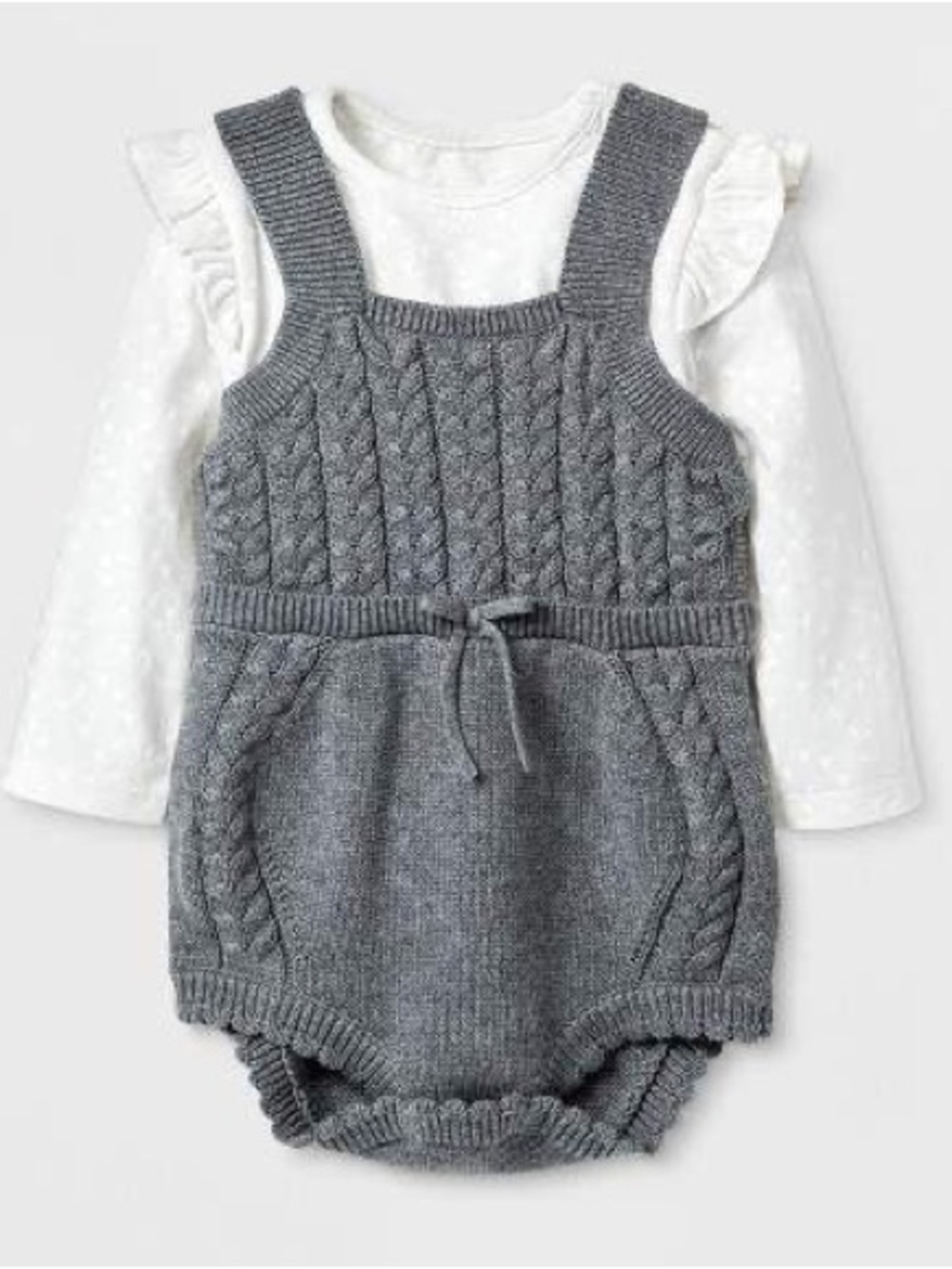 Cat & Jack Gray Knit Cable Romper (Romper Only), 12mo